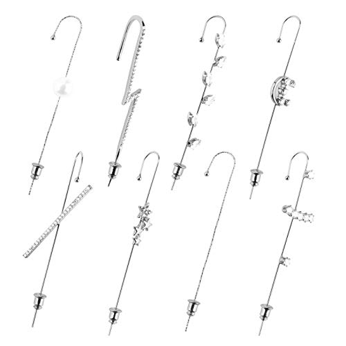 Ear Wrap Crawler Hook Earrings for Women Girls,Fashion Alloy Plated Cuff Hypoallergenic Earring Set Unique Rhinestone Ear Jewelry,8 Pieces Long Earrings for Women Birthday Valentine's Day (Silver)