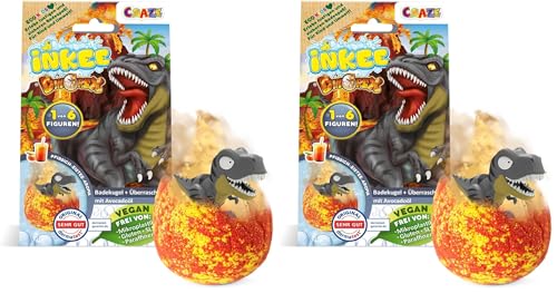 INKEE Bombe da bagno bambini con dinosauro sorpresa, bath bombs 100g profumo pesca e avocado, bombe bagno bambini naturali e idratanti (Confezione da 2)