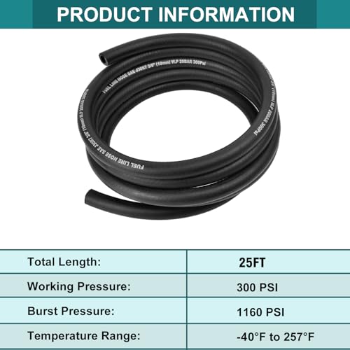 3/8 Inch ID Fuel Line Hose - 25FT Fuel Line with 4PCS Hose Clamps,300PSI High-Pressure Fuel Line for Automotive Fuel Systems Engines by ALLWIN - Used condition - Image 5