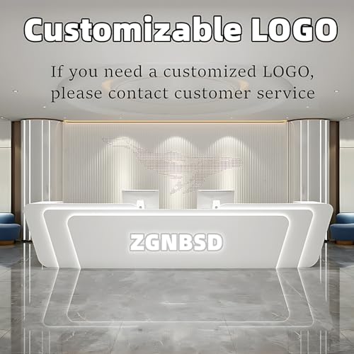 Reception Desk - Stylish Front Desk, Checkout Counter, Retail Counter with Hidden Light Feature, Customizable Logo, No Assembly Required, Designed for Immediate Use (Gray A, 76")