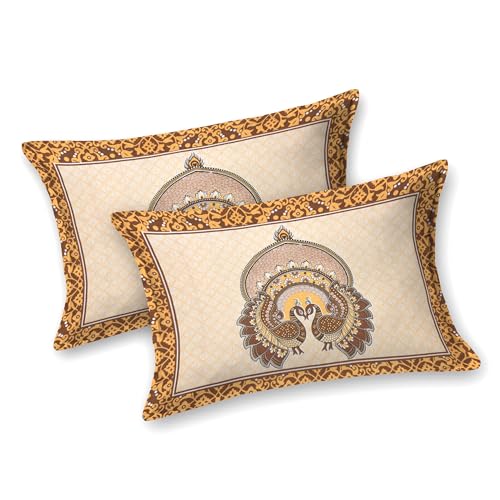 Image of Rajasthani Jaipuri Sanganeri Printed 144 TC 100% Cotton Bed Sheet Set for Double Bed,Double Peacock Pattern, Double Bedsheet Cotton with 2 Pillow Covers