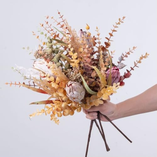 MISBEST Artificial Protea Cynaroides for Flower Arrangements, 23in Faux Protea for Table Decoration Centerpieces, 4 Pieces Silk Protea Bouquet for Wedding