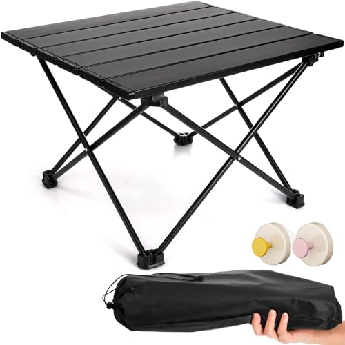 TOPPETI Camping Table, Foldable Camping Tables, Small Lightweight Portable Beach Table for Outdoor Furniture, Picnic, BBQ, with Carry Bag, 40x36x30cm, 40kg Heavy Duty & Anti-Slip Base, Black