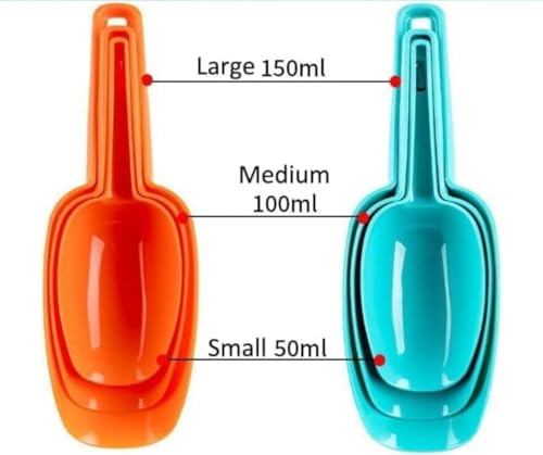 Image of 3 Pcs Nesting Multi-Purpose Plastic Shovel Scoop Set Measuring Scoops Kirana Shop, Grocery, Grains, Sugar, Atta, Rice, Masala, Atta, Rice, Masala, Powder etc (Multi Colour)