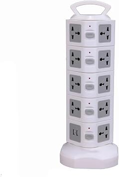 Tower Power Board Surge Protector Vertical Multi-Socket 7/11/15/19 Way Universal Socket Plug Socket 2 USB 3m Extension Cord5 Layers 2USB,EU Plug