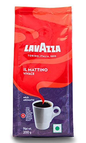 Image of Lavazza Il Mattino Vivace |Pure Ground Coffee | Blend of Arabica & Robusta| Medium Roast | Notes of Caramel | Intensity 7 | 200g Pouch (Pack of 3)