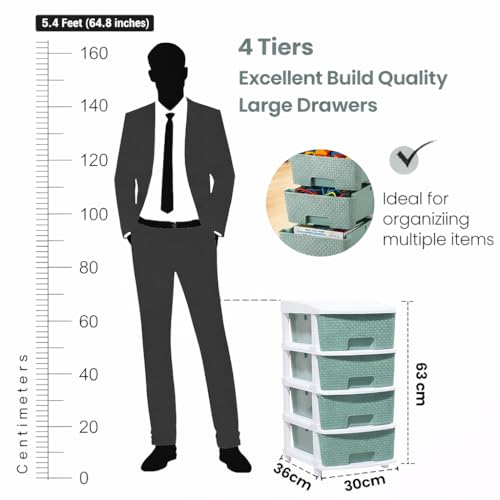 Image of Plastic Modular Drawer Storage Chest Of Drawers Organizer Storage Box, Large Stomo Racks For Multipurpose Anti-slip Shoes Organizers (Green, 4 Layer)