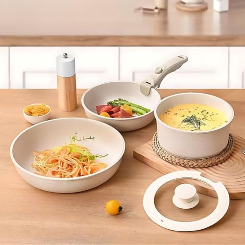 Gourmetific Cookware Set, 11 Piece Nonstick Maifan Cookware Set with Detachable Handle, Ceramic Pots and Pans Set Non Stick, for Induction Dishwasher Oven – Image 3