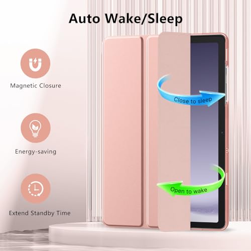 Image of MoKo Trifold Case for Galaxy Tab A9 Plus /A9+ 11 Inch 2023, Rose Gold | Slim Stand Hard PC Translucent Back Shell Smart Cover, Auto Sleep /Wake, Light, Anti-scratch, 2 Adjustable Angle