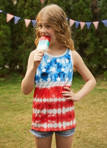 4th of July Girls Flag Tank Top Back Bow Sleeveless Patriotic Holidays T-Shirt 4-14 Years2