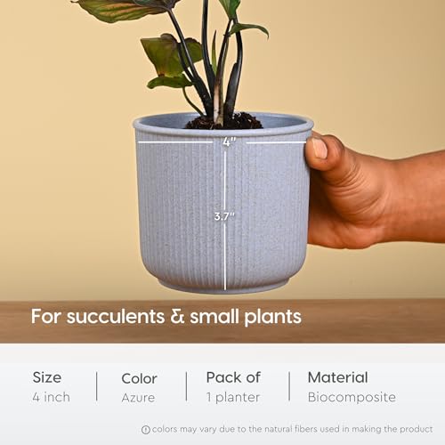 Image of Eha Earth Friendly Statement Pot 4 Inch Pots and Planters Set of 1 | Table Top Planters| Bamboo Based, UV Protected | Planter for Indoor & Balcony Window Flower Pots | Azure