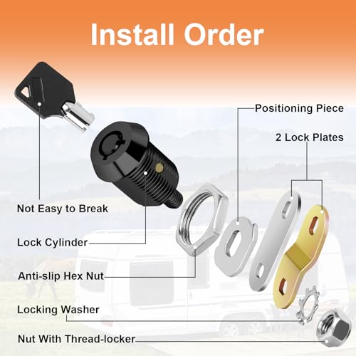 Image of Cabinet Locks with Keys RV Storage Lock, 5 /8 inch Cylinder Toolbox Locks Fits RV Compartment Replacement Set with 8 Keys, Black Finish (4, Black 5 /8 Inch)