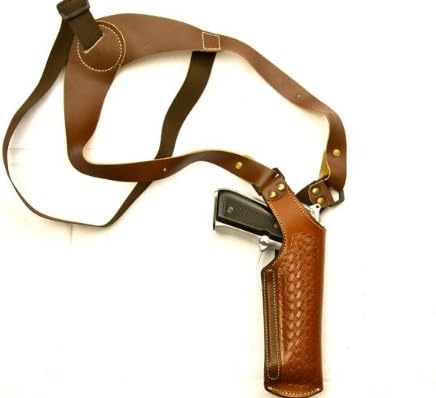 Vertical Shoulder Holster in Basketweave Leather Fits Glock 17, Colt 1911, Beretta 92 and Others
