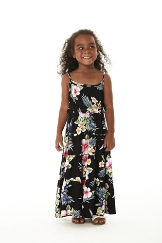 Girl Hawaiian Maxi Tiered Dress in Hibiscus Blue3
