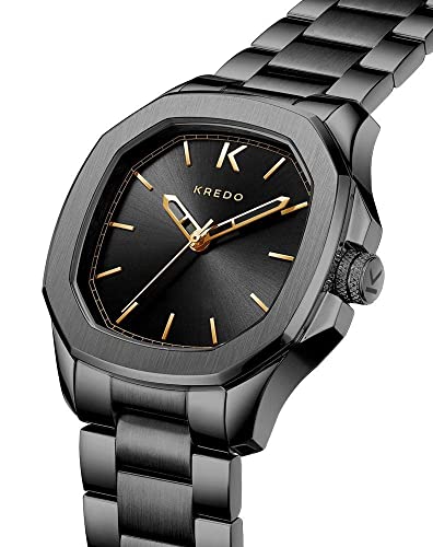 Kredo Men OTUS² Black Collection Japanese Quartz Movement Date Display Water Resistant Analogue Stainless Steel Wrist Watch-KW127 | Black Strap Octogonal Dial | Designed in... - Image 3