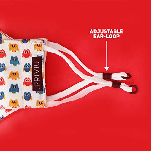 PRIVIU Kids Masks for Boys and Girls 3 to 8 Years, Washable Reusable, 3D Comfortable Face Mask with Adjustable Earloop, 4 Layer with Pure Cotton Inner Cloth, Pack of 5