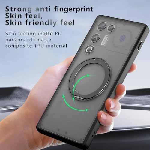 Image of Compatible with ZTE Nubia RedMagic 9 Pro Case Cover,Compatible with ZTE Nubia RedMagic 9S Pro+ Built-in 360Rotating Magnetic Mount Matte Translucent Phone Protective Case Black