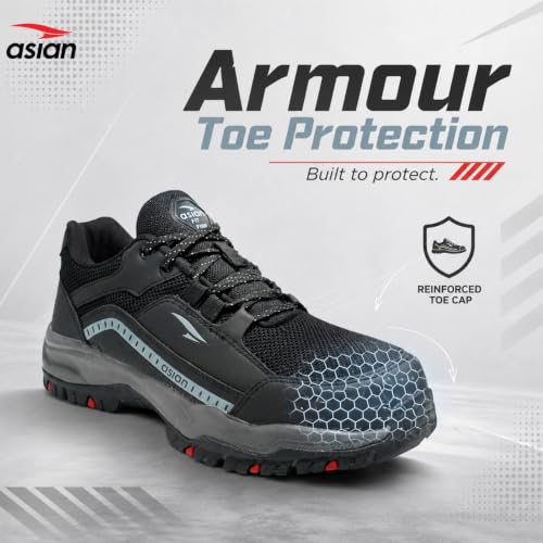 Image of ASIAN Protective-01 Men's Safety Shoes | Breathable Mesh Upper, Heavy-Duty Grip Sole, Lace-Up Work Shoes for Construction & Factory Use