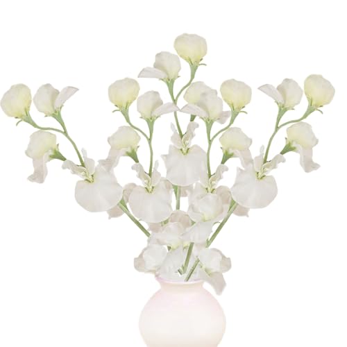 UniqKaliber 5 Pcs Artificial Sweet Pea Flowers, Faux Spring Wildflowers Fake Silk Flower Sweetpea Stems Floral Arrangement for Wedding Party Home Decorations