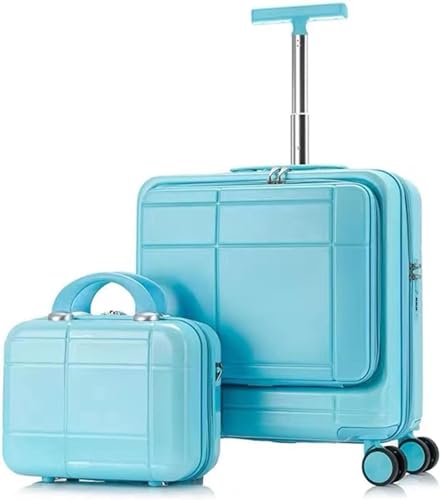 KYUSAR Carry On Luggages Suitcase 2 Piece Sets Spinner 18inch Suitcase,With Telescopic Handle, 14-inch Cosmetic Case Luggage Suitcases (Color : Blue, Size : 14+18in)