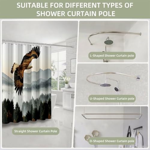 Rideau de douche 200x180 cm gris en polyester imperméable avec 12 crochets - 6