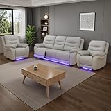 SIENWIEY Leather Power Recliner Sofa Set with LED Light, Recliner Sofa and Two Chair Set for Living Room 3 Pieces, Power Reclining Sofa Couch Set with USB Charging，Sofa and Chair*2