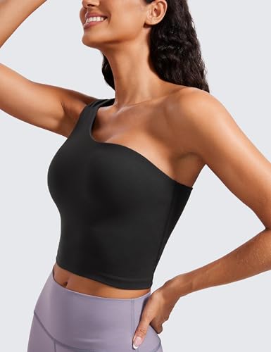 CRZ YOGA Butterluxe One Strap Longline Sports Bra for Women - Asymmetrical Yoga Crop Padded Workout Tanks4