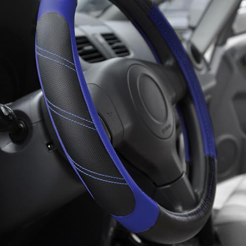 Image of Elantrip Steering Wheel Cover Leather 15 1 /2-16 inch Universal Padded Soft Grip Breathable for Car Truck SUV Jeep Anti Slip Blue and Black