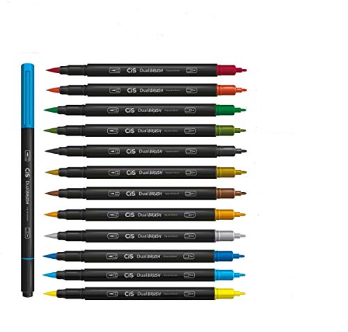 Marcador Artístico Aquarelável 2 Pontas, CiS, Dual Brush, 56.7200, 12 Cores