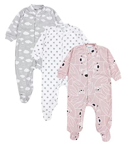 TupTam Baby Mädchen Schlafstrampler mit Fuß 3er Pack, Farbe: Farbenmix 1,...
