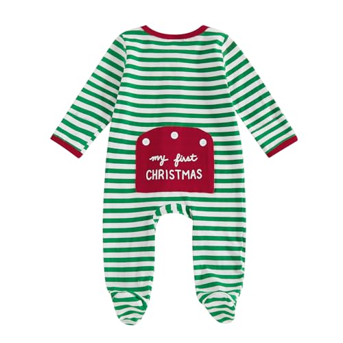 CEHEDDO My First Christmas Baby Girl Boy Outfit Newborn Christmas Onesie Footed Romper Zipper Jumpsuit Infant Xmas Clothes (Green 0-3 Months)