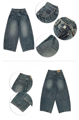 Men Vintage Jeans Loose Straight Wide Y2k Pants Streetwear Denim Trousers with Pockets4