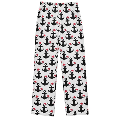 Boy's Pj Pants Anchor Christmas Santa Hat Lounge Bottoms Elastic Kids Sweatpants Joggers with Pockets Size 6-14
