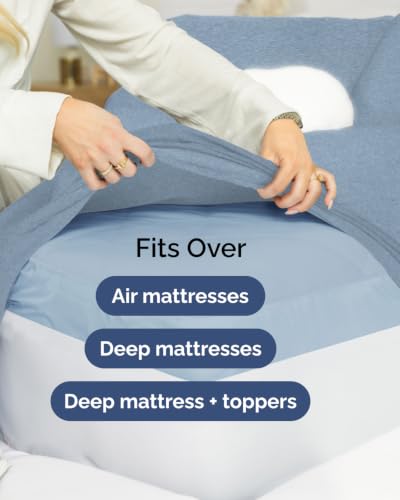 Image of Extra Deep Flex Top Split Head King Sheet Set - 6 Piece Breathable and Cooling Sheets - Hotel Luxury Bedding for Women, Men, Kids & Teens - Easy Secure Fit - Extra Deep Pockets - Heathered Blue