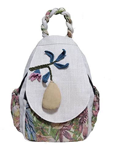 Image of Small Canvas Backpack, Retro Boho Washed Hippie for Women Daily Commute (Mango Decorations)