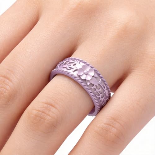 Image of Silicone Wedding Rings for Women 1 /4 /7 Packs -Stackable Silicone Rubber Wedding Bands - Innovative Flower & Vine Collection