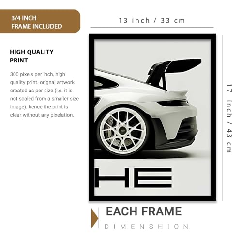 Image of HOMESY Sports Car Framed Posters Gift Items for Boys Room | Wall Decoration for Bedroom Living Room Office Gaming Room Decor | Sports Car Poster with Frame for Wall Decor Set Of 3 Size (13x17 inch, BLACK)