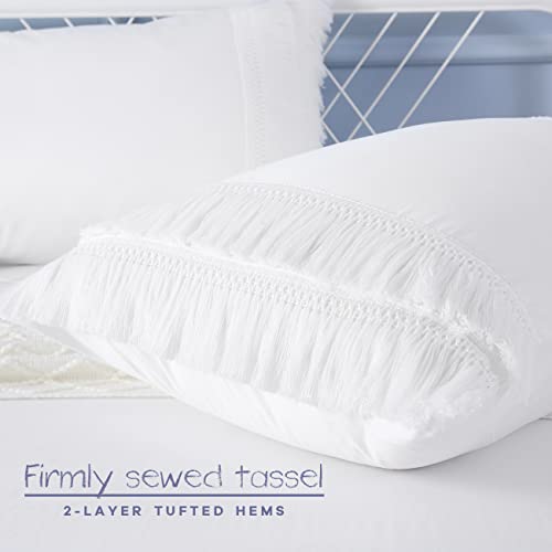 K Masaniji 2Pack White Boho Tassel Pillow Sham Covers Queen Size, Soft Breathable Cotton Fringe Pillowcases Farmhouse Bed Pillow Covers Envelope Closure (White, 20X30 Inches) #TOP3