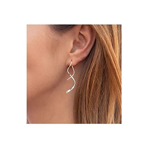 Spiral Threader Earrings, 925 Sterling Silver, Drop Dangle Handmade Twisted Linear Curved Minimal Everyday Earrings (Silver)