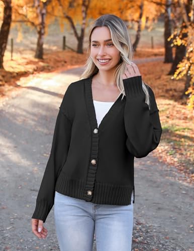 Zeagoo Women's Cropped Cardigan 2025 Fall Button Sweaters V Neck Long Sleeve Cardigans Knit Outwear2