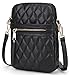 Lola Mae Small Quilted Crossbody Bag for Women Phone Pocket Shoulder Handbag Zipper Closure (Black)