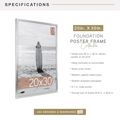 Image of MCS Foundation 20x30 Poster Frame Traditional Silver, Vertical & Horizontal Wall Hanging Large Picture Frame for Photos, Posters & Art Prints (1-Pack)