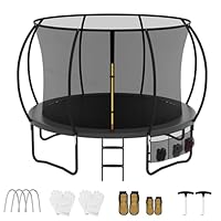 AWEV Trampoline 10ft, Outdoor Large Trampolines with Safety Enclosure Net, Non-Slip Ladder & Shoes Organiser for Kids & Adults, Exercise & Fitness, Maximum Load 150kg, Black