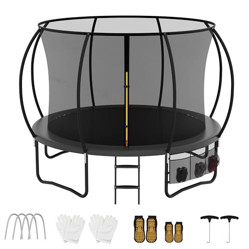 AWEV Trampoline 10ft Outdoor Large Trampolines with Safety Enclosure Net Non-Slip Ladder & Shoes Organiser for Kids & Adults Exercise & Fitness Maximum Load 150kg Black