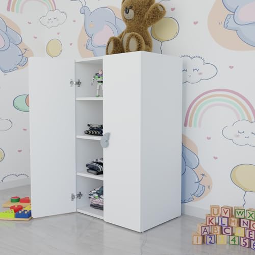 Image of VIKI Kids Wardrobe Almirah - 2 Door Kids Storage Cabinet for Bedroom, White (40x60x102 cm) | 1 Year Warranty