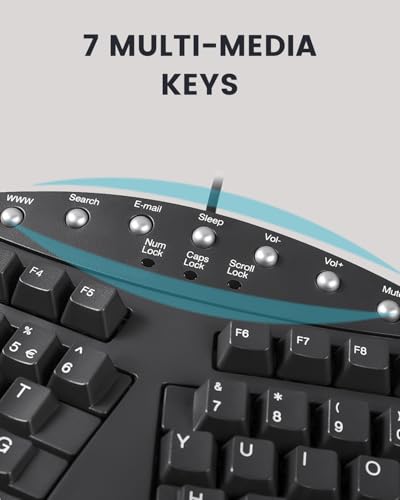 Image of Perixx PERIBOARD-512B Ergonomic Split Keyboard - Full-Size Wired USB Keyboard with Palm Rest and 7 Multimedia Hotkeys - 3D Curve Design for RSI Relief - Black, US English