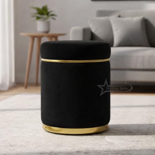 Image of Ottoman Stool for the Living Room Ottoman Pouffes for Sitting, Puffy Stool for Living Room Dressing Table Stool Black