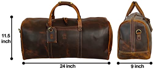 24" Leather Duffle Bag for Men and Women, Full Grain Leather Travel Overnight Weekender Sports Gym Carry On Duffel Bag by Rustic Town (Antique Brown)2