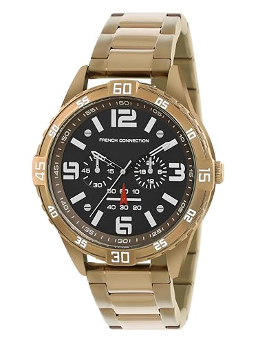 Image of French Connection Comet Multifunction Black Round Dial Stainless Steel Strap | Casual | Premium | See Through Feature | Brush Feature Wrist Watch for Men - FCC04KHM