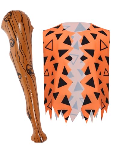 Kids Boys Jagged Trim Vest Caveman Tank Top Historical Stone Age Party Waistcoat with Inflatable Stick